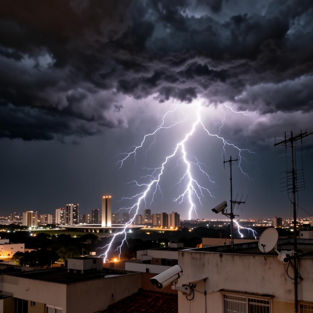 Quedas de Energia e Raios no DF: Como proteger suas câmeras e alarmes contra queimas de placas.